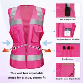 KAYGO Safety Vest with Pockets - High Visibility Reflective Vest For Woman Waist-Defining Construction Vest (Type R, Not FR) KG0118 (M)