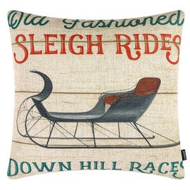 TRENDIN Christmas 18x18 Pillow Cover for Couch Sea Farmhouse Winter Decor Square Linen Cushion Case Sofa Home Decorations Sleigh Rides PL1065TR