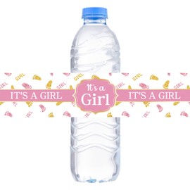 It's A Girl Water Bottle Labels Baby Shower Pink and Gold Water Bottle Stickers Girl Birthday Party Decorations Supplies Set of 32