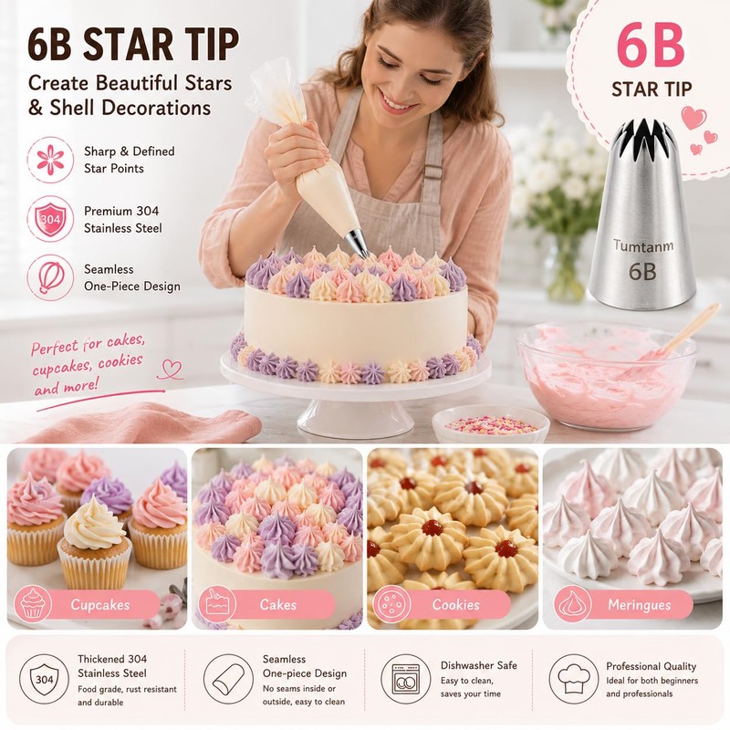 Tumtanm 6B Nozzle Large Drop Flower Piping Tip, Large Seamless