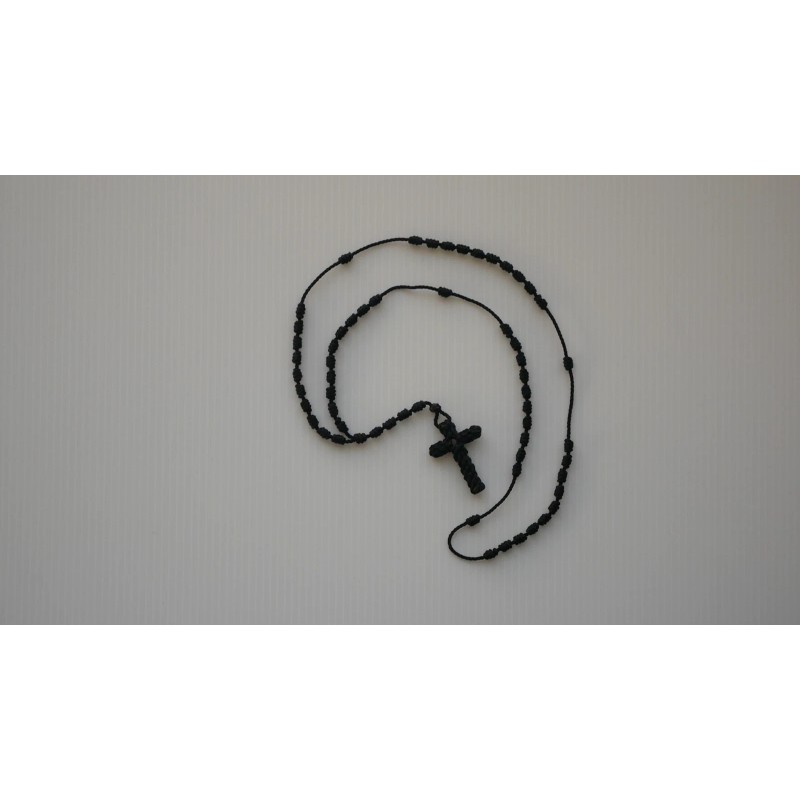 Quality Black Knotted Cord ROSARY with Pouch Included