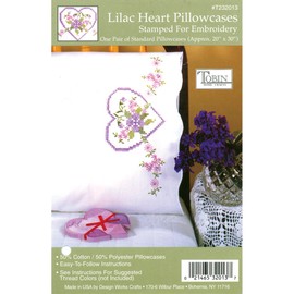Tobin Stamped Pillowcase Pair Stamped Cross Stitch Kit for Embroidery, 20 by 30-Inch, Lilac Heart, Model: 232013
