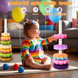 SIMPLEFINE Spinning Stacker Toy,Stacking Toys for Toddlers 1-3,Montessori Sensory&Autism Toys, Fine Motor Skills Ring Stacker,Sit and Spin Toy for Babies 6-12 Months,16-Inch(Large Size)