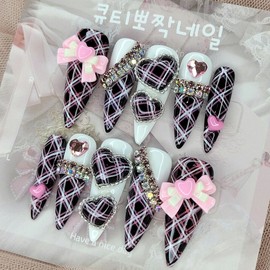 Black Gyaru Cosplay Handmade Nail Tips - Almond S / 블랙 갸루 코스프레 수제네일팁 - 아몬드S
