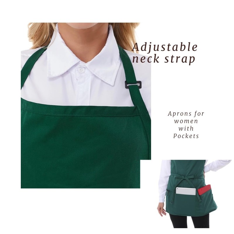 Noxiglow Adjustable Short Aprons for women with 3 Pockets, Waterproof