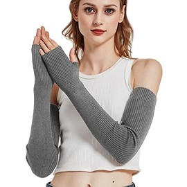 Novawo Wool Blend Long Fingerless Gloves Winter Warm Arm Warmer