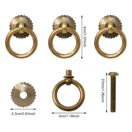 Honbay 6PCS Vintage Style Hardware Furniture Knobs Antique Bronze Metal Brass Drawer Drop Ring Pulls Dresser Cabinet Decorative Handles with Screws