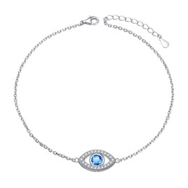 Anklet for Women S925 Sterling Silver Adjustable Foot Evil Eye Starfish Heart Bead Butterfly Celtic Knot Cross Multilayer Layered Ankle Bracelet Jewelry, 2.*2cm, 标准纯银, Cubic Zirconia