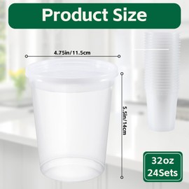 Cabaubl 24 Set Deli Containers with Lids,32 oz Plastic Food Storage Containers,Leakproof Soup Container with Lids,Stackable,Microwave & Freezer Safe