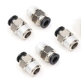CEKER PC 1/4" Od x 1/4" NPT Thread Push to Connect Pneumatic Tube Fitting Male Straight Union Fittings Push Fit Connector Quick Release Air Fittings 5Pack