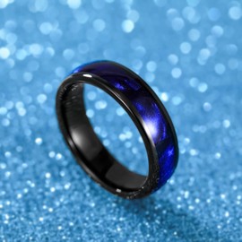 TRUMIUM 6mm Tungsten Wedding Band Ring for Men Women Blue Crushed Shell Engagement Rings Domed High Polished Comfort Fit Size 13