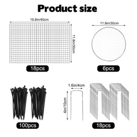 6 Sets of 18'' x 12'' Garden Plant Protectors from Animals with Detachable Covers Metal Plant Cage Chicken Wire Cloche with Ground Stakes and Nylon Tie Wire Plant Cage to Keeping Bunny Animals Out