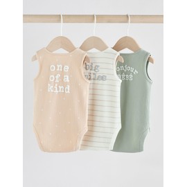 NEXT 3 Pack Baby Tank Bodysuit, Neutral Brown/Mint Green Slogan