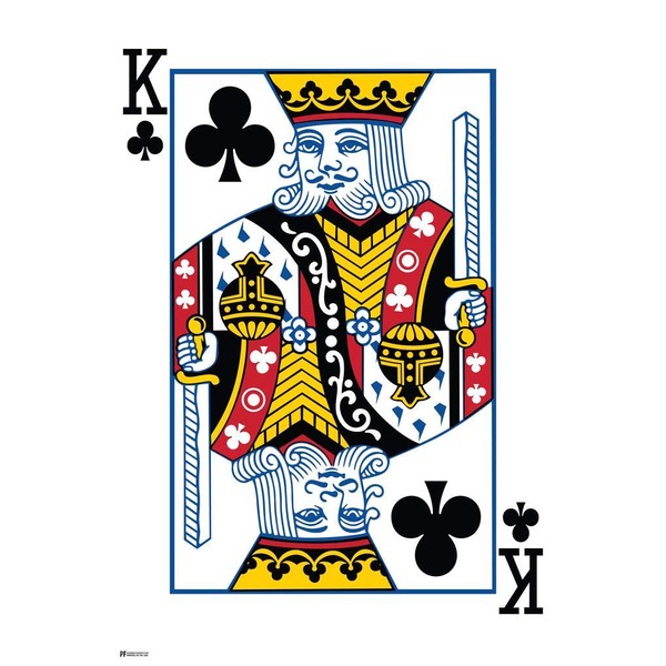 Laminated King of Clubs Playing Card Art Poker Room Game Room Casino Gaming Face Card Blackjack Gambler Poster Dry Erase Sign 24x36