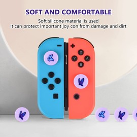 DLseego Butterfly 4 Cute Animal Thumb Grips - Purple Switch / Lite Soft Silicone Joy Con Cover