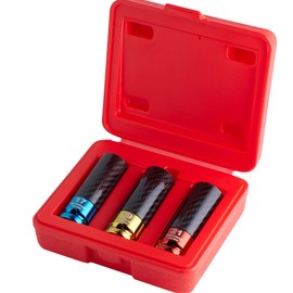 3 Piece MECHMAX High Strength Heavy Duty Wheel Protector Non-marring Lug Nut Socket Set, 1/2 Inch Drive17, 19, 21 mm, Chrome Molybdenum Steel Carbon Fiber Sleeve with Storage Box