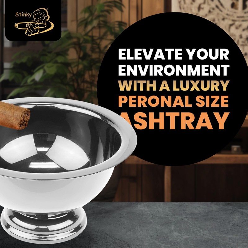 Stinky Cigar Personal Size Ashtray, Stainless Steel - Compact, Durable
