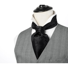 HISDERN Ascot Ties for Men Paisley Cravat Tie and Pocket Square Set Floral Mens Ascot Scarf Handkerchief Wedding Party, A-02 Black 2, One Size