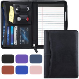 Gorbado Small Portfolio Organizer, A5 Zippered Business Portfolio, Junior Padfolio Folder Binder for Women & Men, 5 x 8 Writing Pad Included, Black