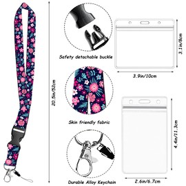 Flower ID Badge Holder with Lanyard for Women, Stylish Badge Reel Retractable with Lanyards Adjustable, ID Card Holder Keychain Name Badge Clip, Nurse Teacher Gifts,Black