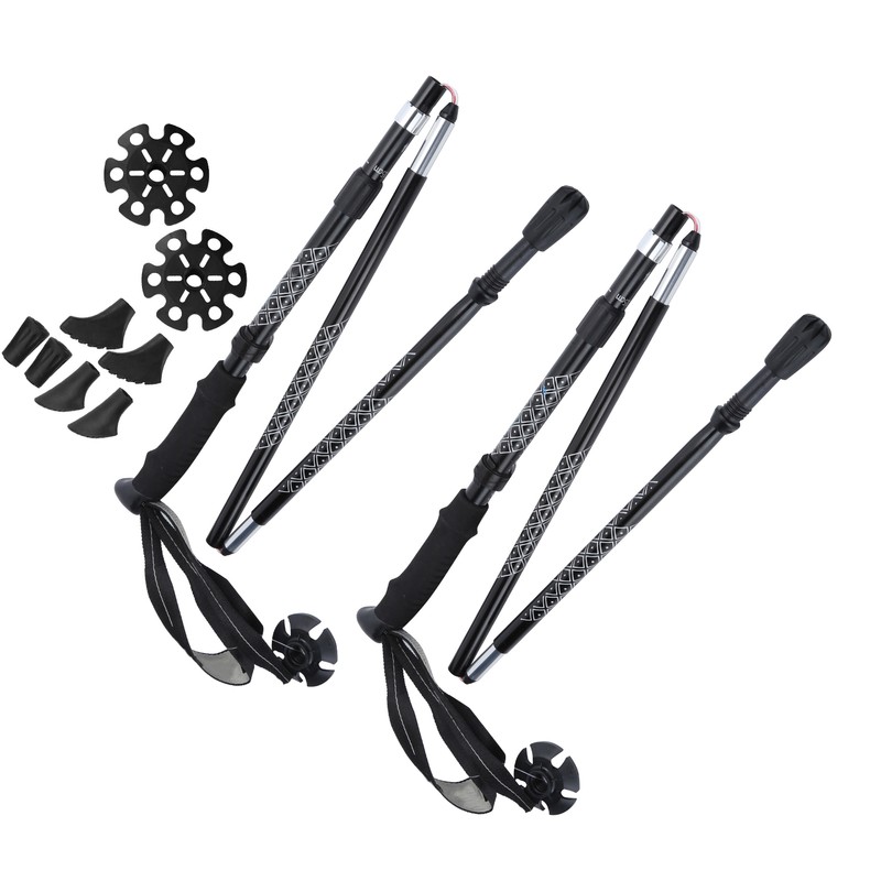 1Pair 5Sections Folding Damping Alpenstock Inner Lock Telescopic Hiking Walking