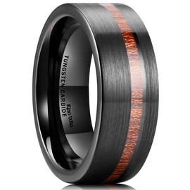 King Will 8mm Wood Inlaid Tungsten Carbide Wedding Ring Brushed or hammered Black Unisex Engagement Ring 10