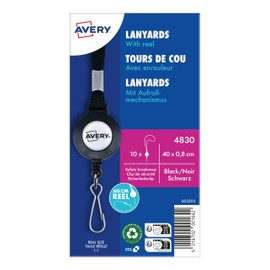Avery 4830 Black Lanyards with Extendable Reels - Pack of 10
