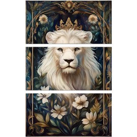 Peacoblue Rub on Transfer Decal Sticker for Furniture Craft Decor 6"x12" Retro Lion with Flower Border, 3Pcs Waterproof UV DTF Transfer for Drawer Dresser Glass Porcelain Wood Plastic Window