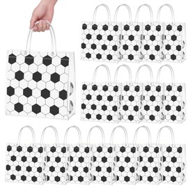 PLUVAVA 16 Pieces Soccer Clear Gift Bags Soccer Transparent Treat Goodie Bags Sport Clear PVC Snack Bags with Handles for Sports Team Birthday Holiday Party Decorations Supplies (Soccer)