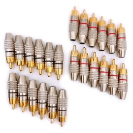 Meliore Gold Plated RCA Plug Terminal Solderless Male PLUG TYPE Type B Cable DIY Red Black 24pcs Set
