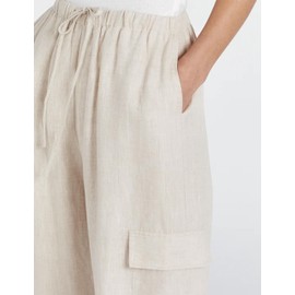 Xiaoxuemeng Womens Cotton Linen Wide Leg Pants Casual Elastic Waisted Cargo Pants with Pockets (Beige-M)