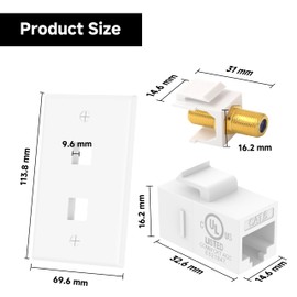 VCE 2-Port Ethernet Coax Wall Plate (UL Listed), Coax and Ethernet Wall Outlet with CAT6 Keystone Coupler and 3GHz Gold Plated Coaxial Keystone Jack Insert