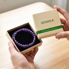 Natural Amethyst Bracelet for Men Women, 6mm Double Layer Braided Healing Crystal Bead Bracelet, Hand-Woven Adjustable Purple Gemstone Stone Jewelry Gifts, Stress Relief Energy Bracelet with Gift Box