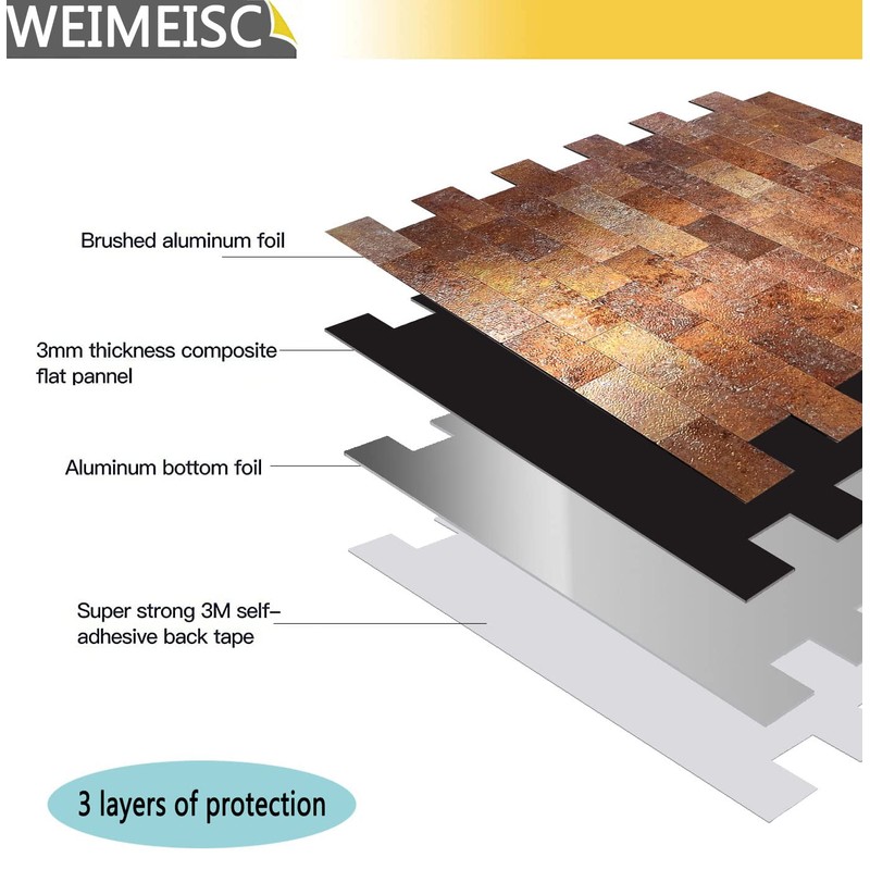 WEIMEISC 10 pcs Peel and Stick Tile Backsplash,Metal Subway Tile