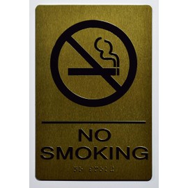 NO Smoking Sign Antique Brass Gold (Aluminum, Gold/Black,Size 6X9) The Sensation line