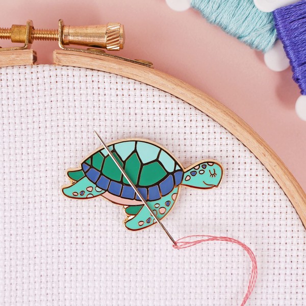 Caterpillar Cross Stitch Needle Minder - Turtle for Cross Stitch, Sewing, Embroidery and Needlework Accessories, Enamel and Magnetic