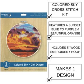 Leisure Arts Cross Stitch Kit 8" Colored Sky - Embroidery Kit for Beginners - for Adults Cross Stitch Kits Cross Stitch Kits Beginners Patterns