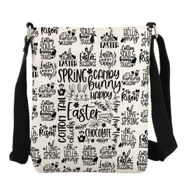 JYTAPP Happy Bunny Easter Crossbody Bag Gift Easter Spring School Bunny Ears Basket Themed Bag (beige)