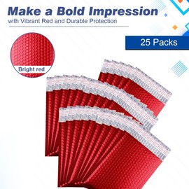 Metallic Matte Red Bubble Mailers Mailing Padded Envelopes 6x10 Inch- Self-seal Closure Bubble Shipping Bag 25pcs