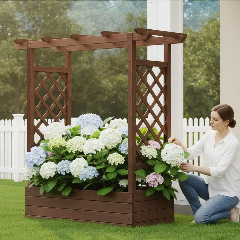 43.5*17.5*44.5 in Fir Wood Arched Lattice Raised Garden Bed with