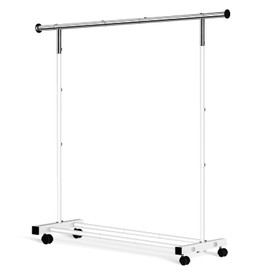 VICERII Clothing Rack, 55.51 Inch Garment Rack with Wheels and Bottom Shelf, 130LB Capacity Heavy Duty Rolling Clothes Racks for Hanging Clothes, Coats, Shirts, Sweaters, Skirts, White
