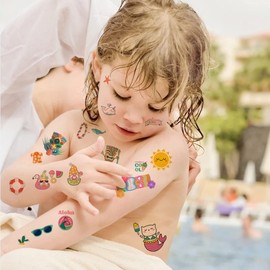 Hawaiian Temporary Tattoos, Luau Themed Fake Tattoos for Kids, 10Sheets Summer Pool Tropical Beach Waterproof Temporary Tattoo Stickers Summer Party Decorations Supplies for Kids and Adults