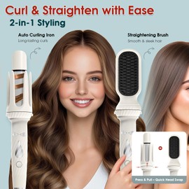 Automatic Curling Iron Set – 1” & 1.25” Curling Wand with Hair Straightener Brush, 5 Temp Settings, 500 Million Ions, Dual Voltage, Fast Heating & Travel-Friendly Design