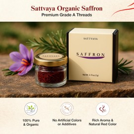 Sattvaya Organic Saffron Threads – 0.07 oz (2gm) – 100% Pure & Natural, Chemical-Free, Lab-Tested, Premium Grade A Kesar for Cooking, Tea, Milk & Desserts