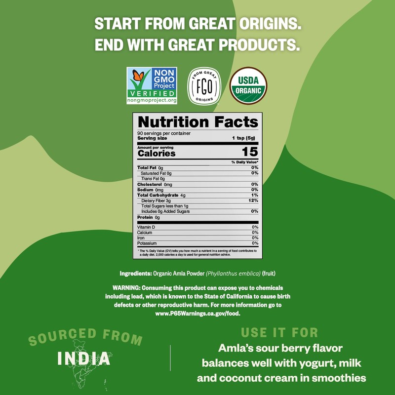 FGO Organic Amla Powder, 2 Pound / 32oz, USDA Organic
