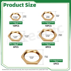 Keadic 41Pcs 5 Sizes Hex Brass Female Locknut Assortment Set Contains G1/8 G1/4 G3/8 G1/2 G3/4 Lock Nuts for Plumbing, Washing Machines, Air Conditioners