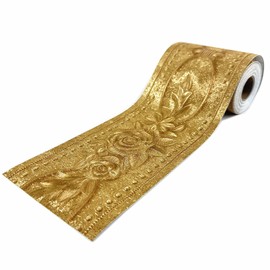 Moyishi 5 Meters Royal Peony 3D Peel and Stick Waterproof Wall Border Easy to Apply (Gold)