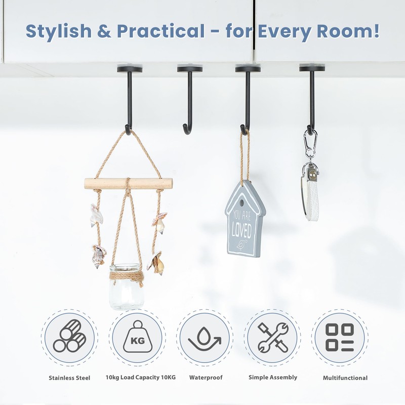 Mooche 4Pcs Ceiling Hooks Black,Ceiling Hook for Hanging Plants, 107MM