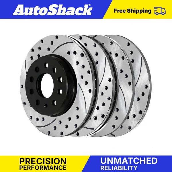 Auto Shack Front and Rear Drilled Brake Rotors Black Set