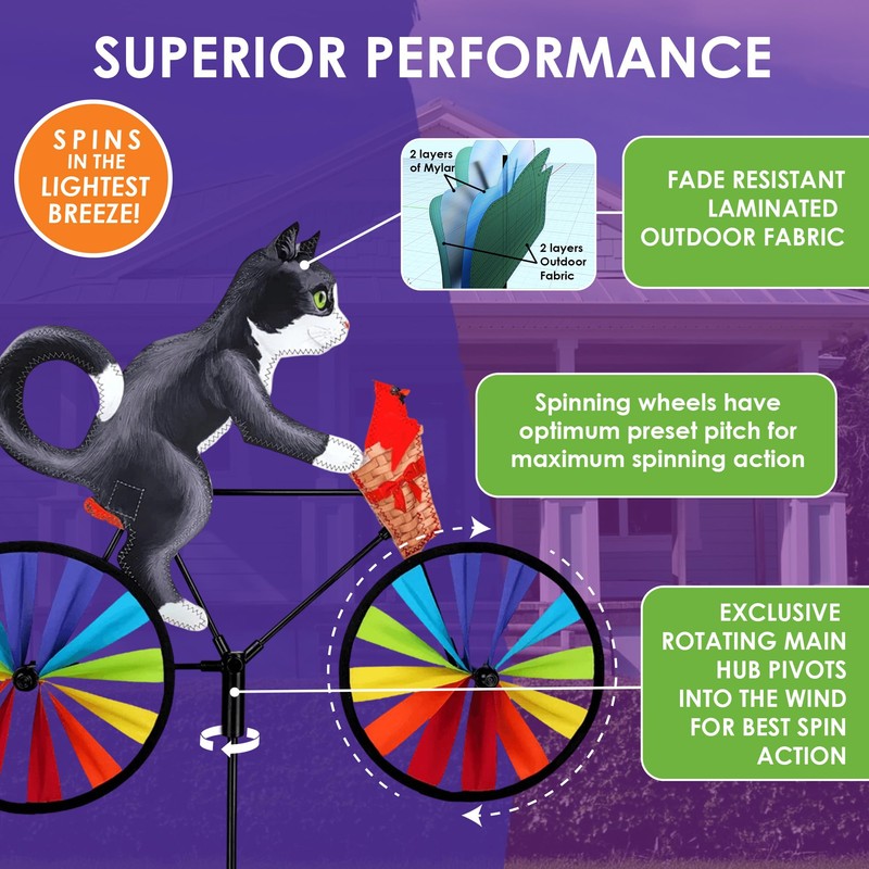 Bike Spinner Tuxedo Cat 20" – Elegant Feline Design, Weather-Resistant